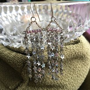 🛍 Chandelier Falling Star Silver Tone Earrings